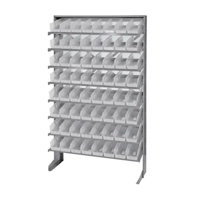 Economy Single-Sided Pick Rack Sloped Shelving Systems with 64 Clear Bins