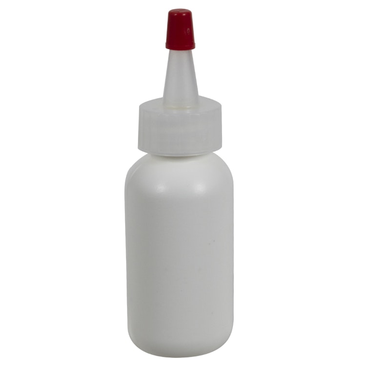 1 oz. White HDPE Boston Round Bottle with 20/400 Natural Yorker Dispensing Cap
