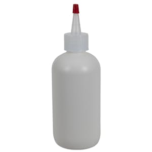 8 oz. White HDPE Boston Round Bottle with 24/410 Natural Yorker Dispensing Cap
