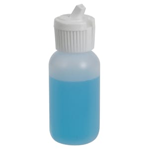 1 oz. Natural HDPE Boston Round Bottle with 18/410 White Ribbed Flip-Top Dispensing Cap