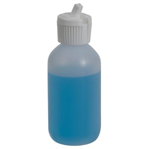 2 oz. Natural HDPE Boston Round Bottle with 20/410 White Ribbed Flip-Top Dispensing Cap