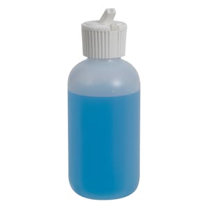 4 oz. Natural HDPE Boston Round Bottle with 24/410 White Ribbed Flip-Top Dispensing Cap