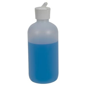 8 oz. Natural HDPE Boston Round Bottle with 24/410 White Ribbed Flip-Top Dispensing Cap