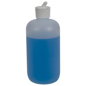 16 oz. Natural HDPE Boston Round Bottle with 24/410 White Ribbed Flip-Top Dispensing Cap