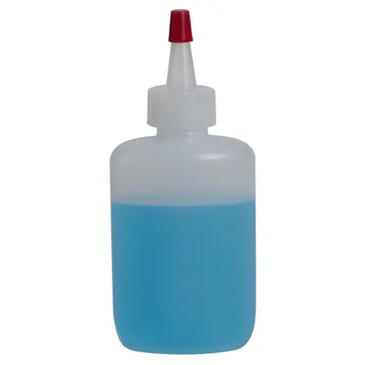2 oz. Natural HDPE Oval Bottle with 20/400 Natural Yorker Dispensing Cap with Regular Red Tip