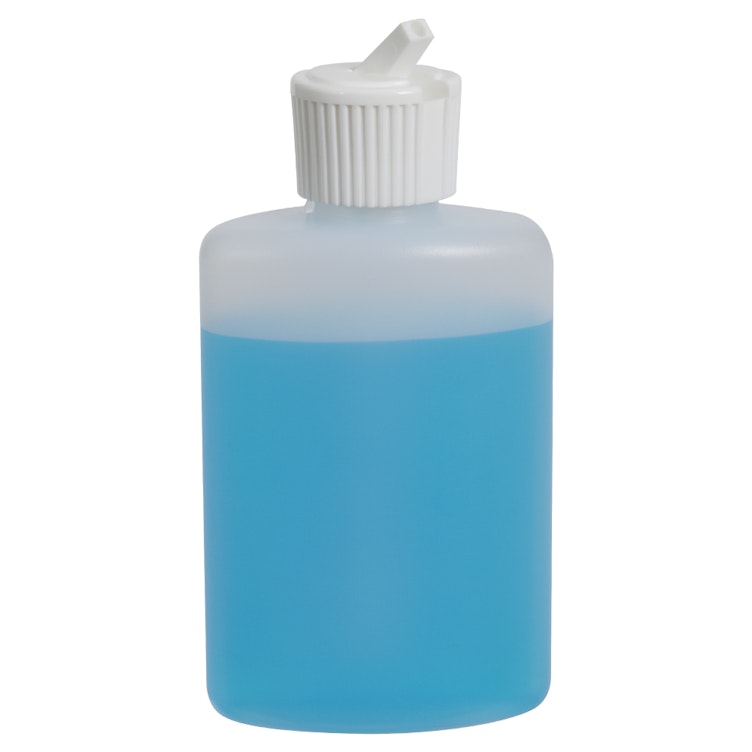 4 oz. Natural HDPE Oval Bottle with 20/410 White Ribbed Flip-Top Dispensing Cap
