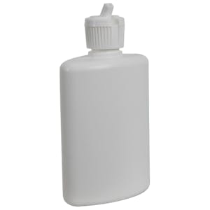 4 oz. White HDPE Oval Bottle with 20/410 White Ribbed Flip-Top Dispensing Cap