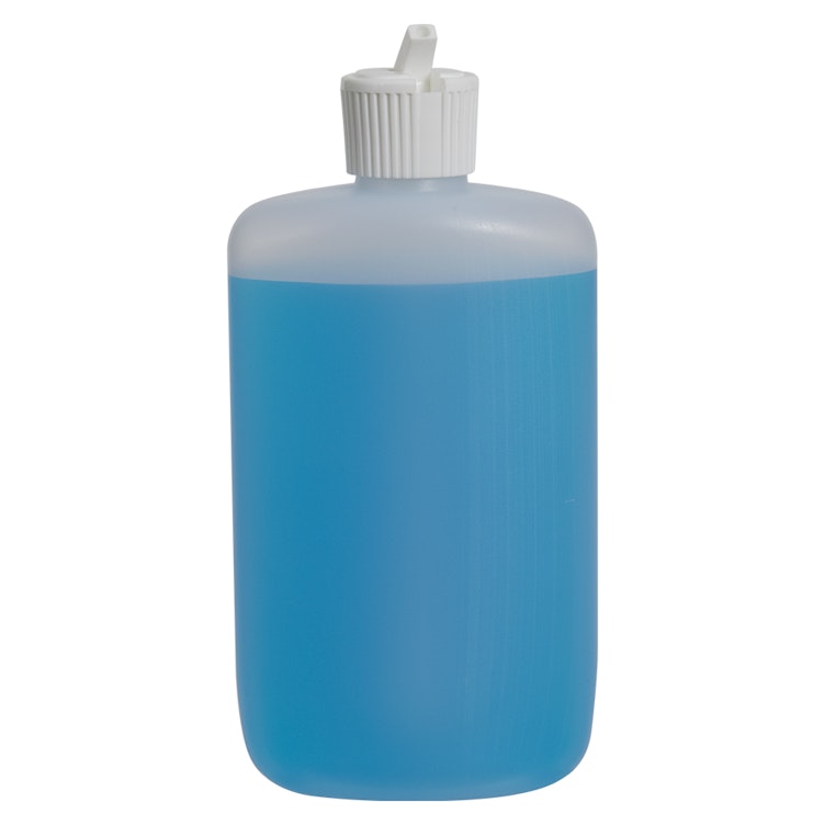 8 oz. Natural HDPE Oval Bottle with 24/410 White Ribbed Flip-Top Dispensing Cap