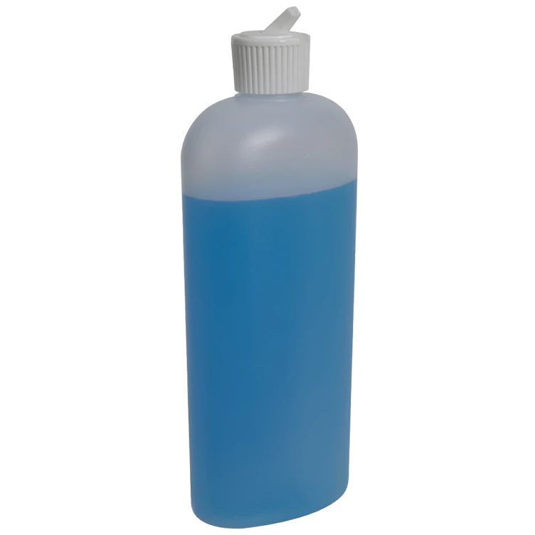 12 oz. Natural HDPE Oval Bottle with 24/410 White Ribbed Flip-Top Dispensing Cap