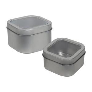 Square Seamless Steel (30% PCR) Tin Cans with Window & Lids