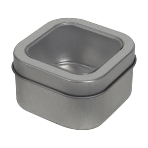 4 oz. Square Seamless Steel (30% PCR) Tin Can with Window & Lid