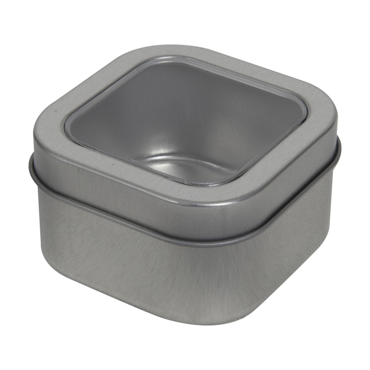 4 oz. Square Seamless Steel (30% PCR) Tin Can with Window & Lid