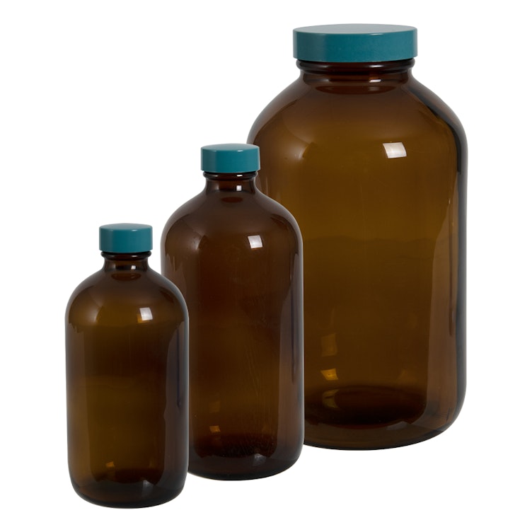 2oz Amber Glass Packer Bottles -Black Phenolic Cap