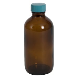 4 oz. Amber Plastic-Coated Glass Bottle with 22/400 Cap with F217 & PTFE Liner