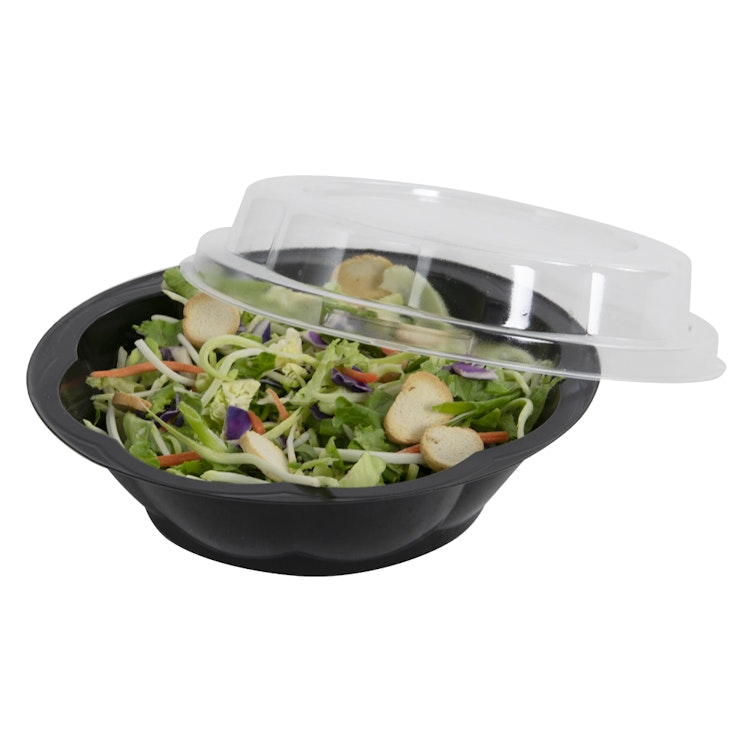 Large Black Polystyrene Food Display Bowl with Clear Lid - Case of 250