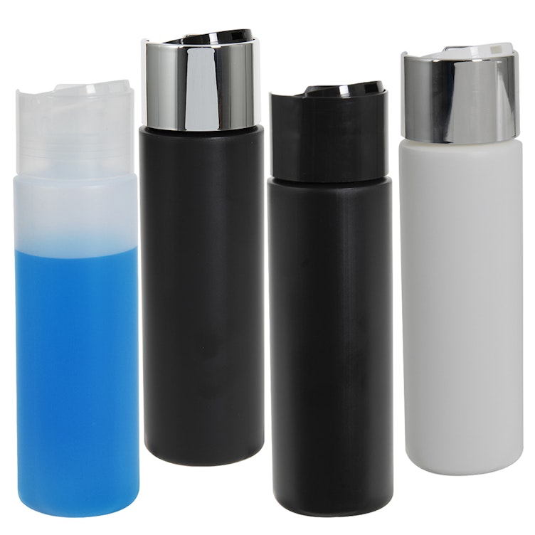 HDPE Cylindrical Sample Bottles with Oversized Disc-Top Dispensing Caps