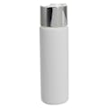 8 oz. White HDPE Cylindrical Sample Bottle with 24/410 Silver & White Oversized Disc-Top Dispensing Cap