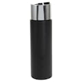 8 oz. Black HDPE Cylindrical Sample Bottle with 24/410 Silver & Black Oversized Disc-Top Dispensing Cap