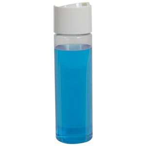 8 oz. Clear PVC Cylindrical Bottle with 24/410 White Oversized Disc-Top Dispensing Cap