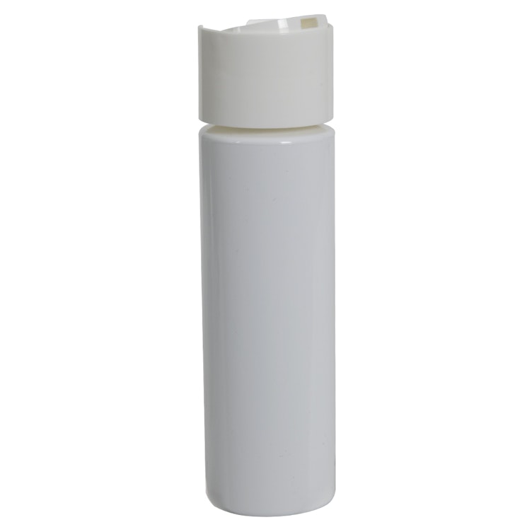 8 oz. White PVC Cylindrical Bottle with 24/410 White Oversized Disc-Top Dispensing Cap