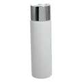8 oz. White PVC Cylindrical Bottle with 24/410 Silver & White Oversized Disc-Top Dispensing Cap