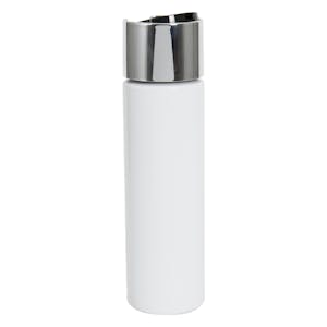 8 oz. White PVC Cylindrical Bottle with 24/410 Silver & Black Oversized Disc-Top Dispensing Cap