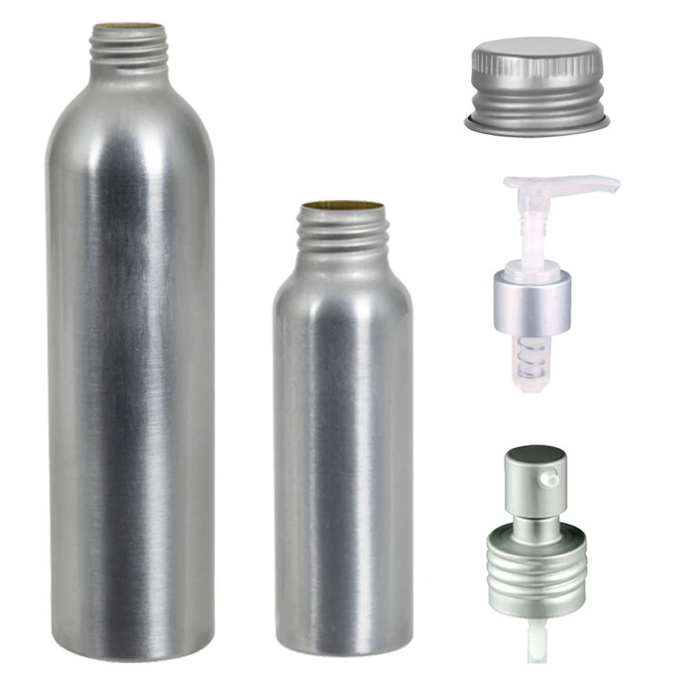 Brushed Aluminum Bottles, Caps & Pumps