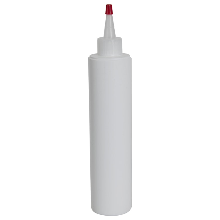 10 oz. White HDPE Cylindrical Sample Bottle with 24/410 Natural Yorker Dispensing Cap