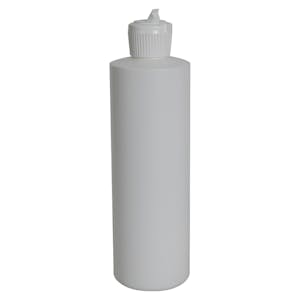 16 oz. White HDPE Cylindrical Sample Bottle with 28/410 White Ribbed Flip-Top Dispensing Cap