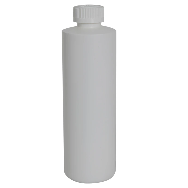 10 oz. White HDPE Cylindrical Sample Bottle with 24/410 White Ribbed Polypropylene Child-Resistant Cap (CRC) with F217 Liner
