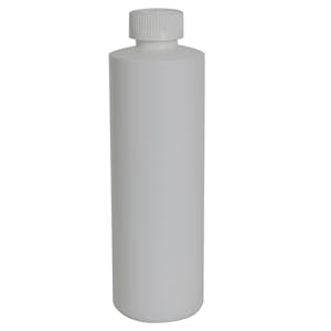 10 oz. White HDPE Cylindrical Sample Bottle with 24/410 White Ribbed CRC Cap with F217 Liner