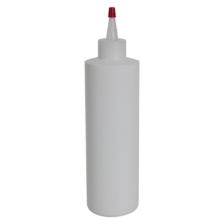 16 oz. White HDPE Cylindrical Sample Bottle with 28/410 Natural Yorker Dispensing Cap