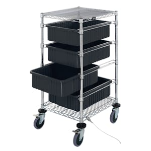 24" L x 21" W x 45" Hgt. Conductive Mobile Cart with 4 - 22-1/2" L x 17-1/2" W x 6" Hgt. Black Conductive Containers