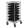 24" L x 21" W x 45" Hgt. Conductive Mobile Cart with 7 - 22-1/2" L x 17-1/2" W x 3" Hgt. Black Conductive Containers