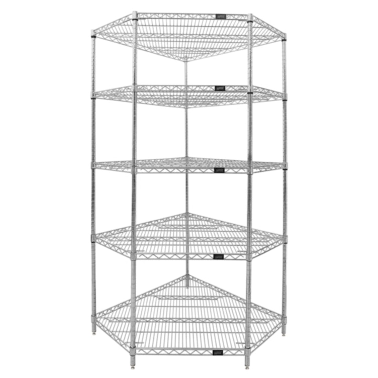 18" W x 36" L x 74" Hgt. Corner Wire Shelving Unit with 5 Shelves