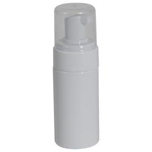 100mL White PET Foaming-Style Cylinder Bottle with 43mm White Polypropylene Dispensing Foaming Pump & Clear Over-Cap