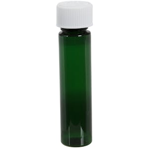 1 oz. Green Slim PET Cylinder Bottle with 20/410 White Ribbed CRC Cap with F217 Liner