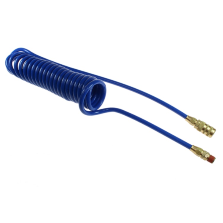1/4" ID x 3/8" OD FLEXCOIL® Blue Polyurethane Air Hose with (1) 1/4" Industrial Coupler & (1) 1/4" MNPT Swivel Fittings - 25' L