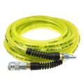 3/8" ID x 9/16" OD FLEXEEL® Reinforced Transparent Yellow Polyurethane Air Hose with Strain Relief, 3/8" Industrial Coupler & 3/8" Industrial Connector Fittings - 50' L