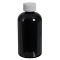 8 oz. Black PET Squat Boston Round Bottle with 24/400 White Ribbed CRC Cap with F217 Liner