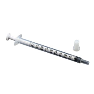 1mL Sterile 3-Part Plastic Syringe with Luer Slip Tuberculin Tip - Package of 100