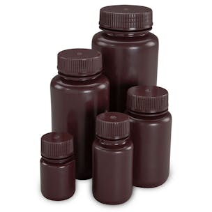 Diamond® Essentials™ Amber HDPE Wide Mouth Economy Bottles with Caps