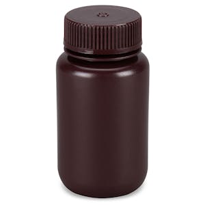125mL Diamond® Essentials™ Amber HDPE Round Wide Mouth Economy Bottle with 38mm Cap