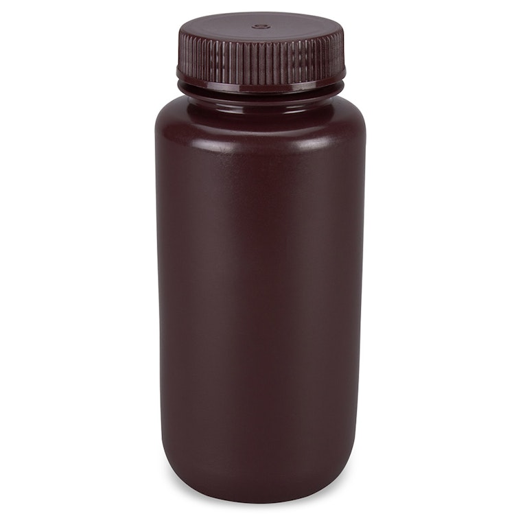 500mL Diamond® Essentials™ Amber HDPE Round Wide Mouth Economy Bottle with 53mm Cap