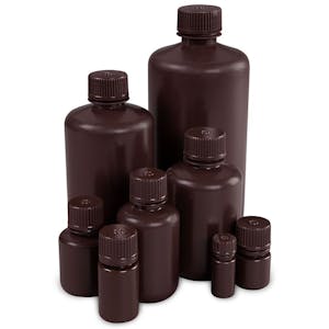 Diamond® Essentials™ Amber HDPE Narrow Mouth Economy Bottles with Caps