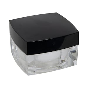 50mL Clear Acrylic Outer & White Polypropylene Inner Square Low Profile Jar with Black ABS Cap with Liner