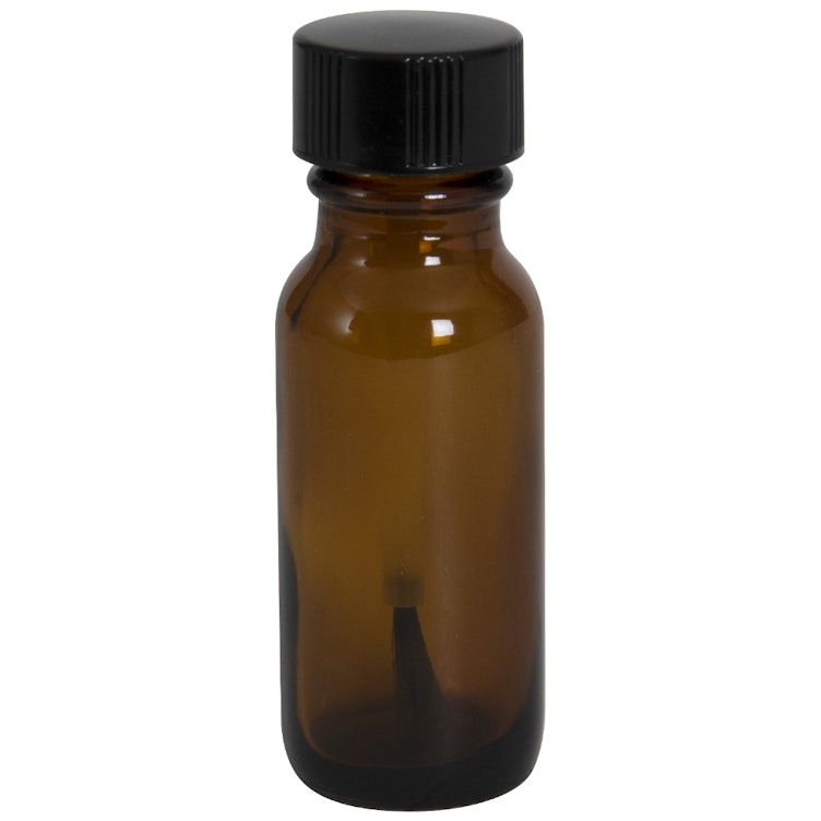 Amber 8 oz Glass Packer Bottle with White Ribbed Lid 