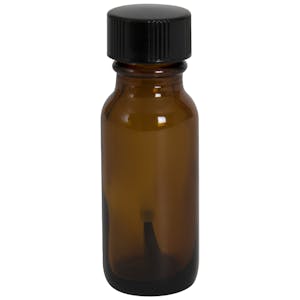 1/2 oz. Amber Glass Boston Round Bottle with 18/400 Phenolic Brush Cap with PE Liner - 2-1/2" Long