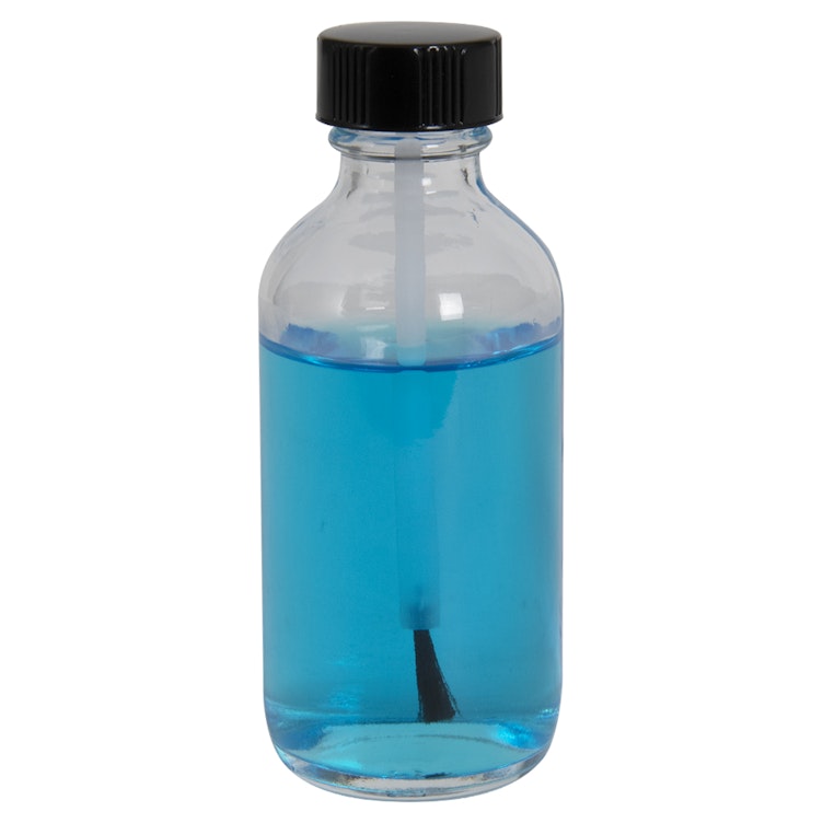 2 oz. Clear Glass Boston Round Bottle with 20/400 Phenolic Brush Cap with PE Liner - 3-3/8" Long