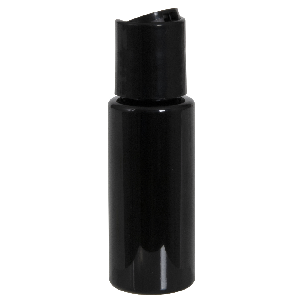 1 oz. Black PET Cylindrical Bottle with 20/410 Black Polypropylene